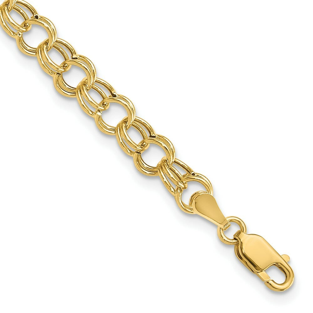 10K Yellow Gold Hollow Double Link Charm Bracelet  length: 7 inches