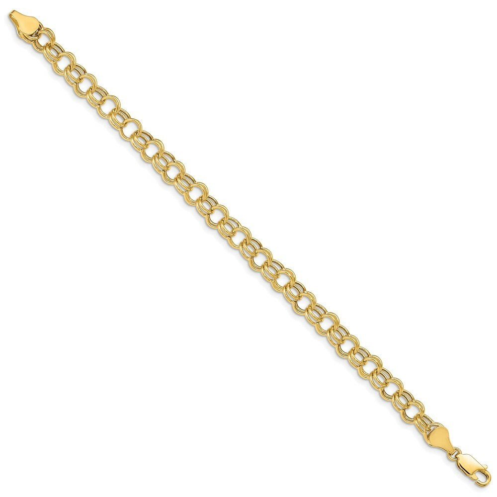 10K Yellow Gold Hollow Double Link Charm Bracelet  length: 7 inches
