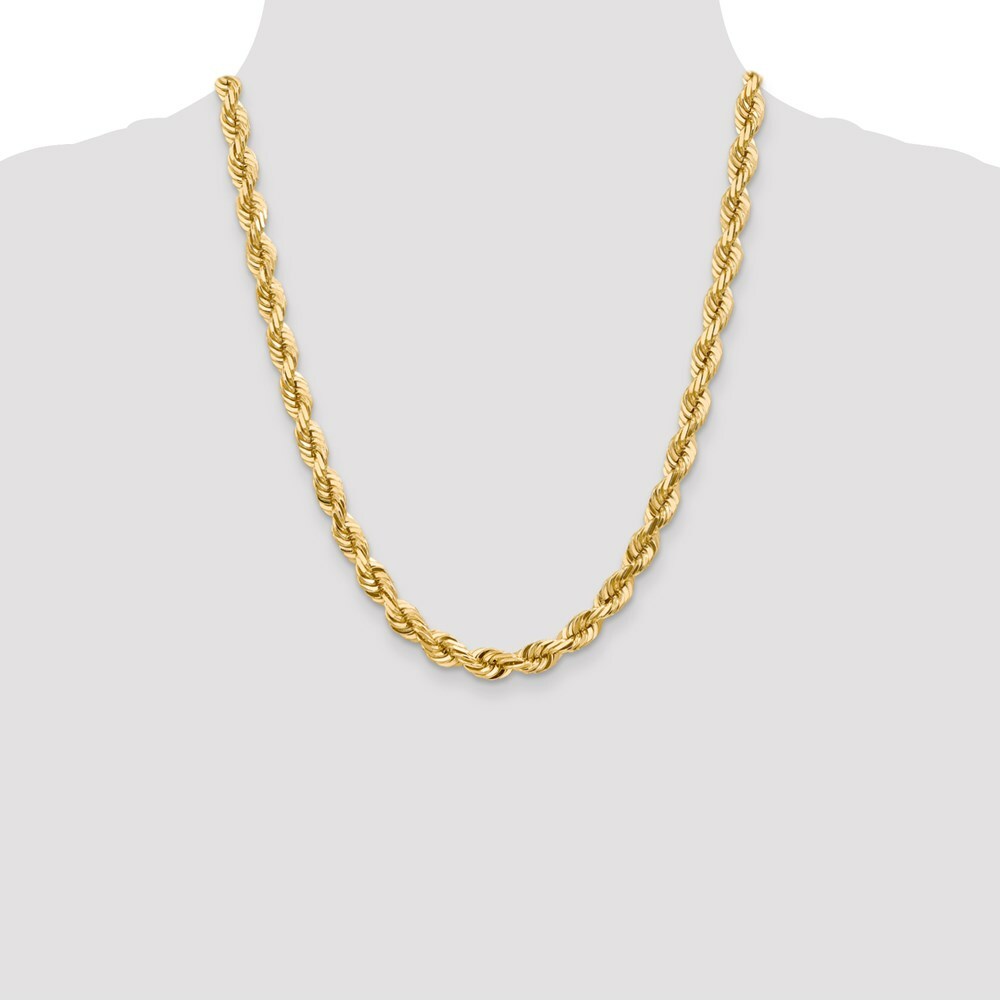 10K Yellow Gold 7mm Handmade Diamond-cut Rope Chain Necklace