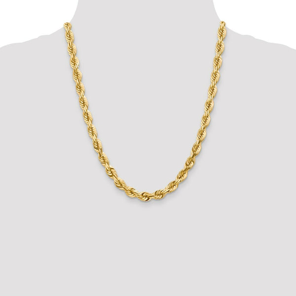 10K Yellow Gold 7mm Handmade Diamond-cut Rope Chain Necklace
