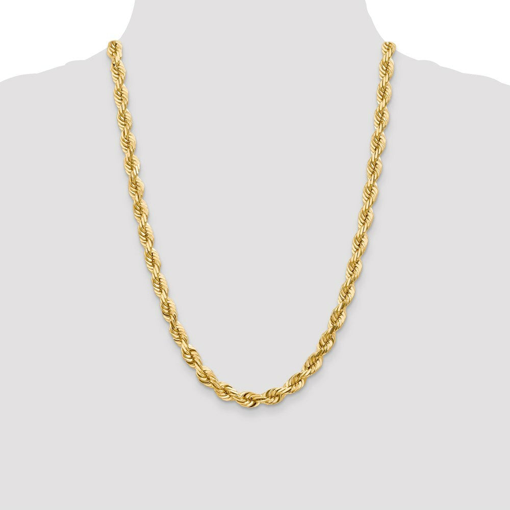 10K Yellow Gold 7mm Handmade Diamond-cut Rope Chain Necklace