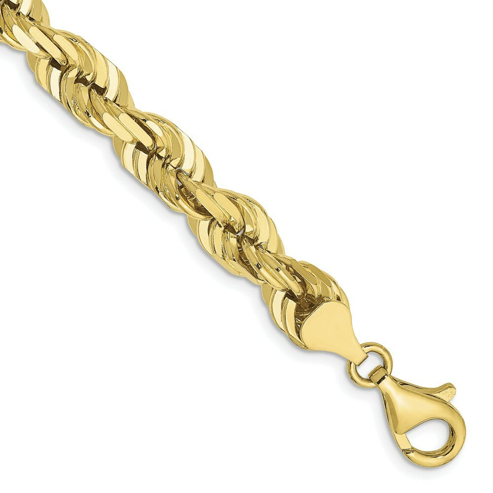 10K Yellow Gold 7mm Handmade Diamond-cut Rope Chain Bracelet