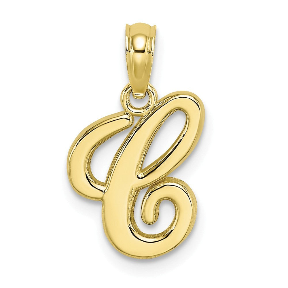 10K Yellow Gold Polished Script Initial Charm Pendant