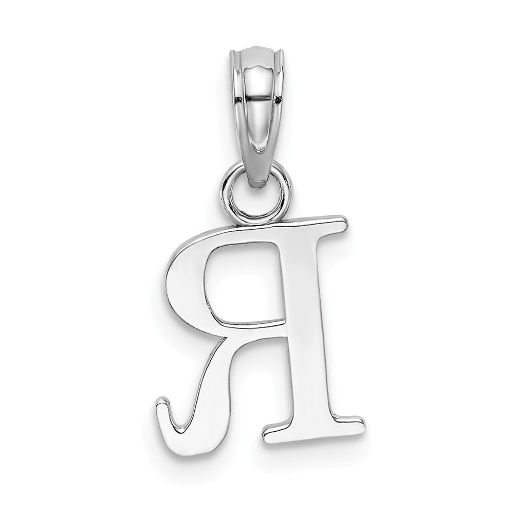 10K White Gold Polished Block Initial Charm Pendant