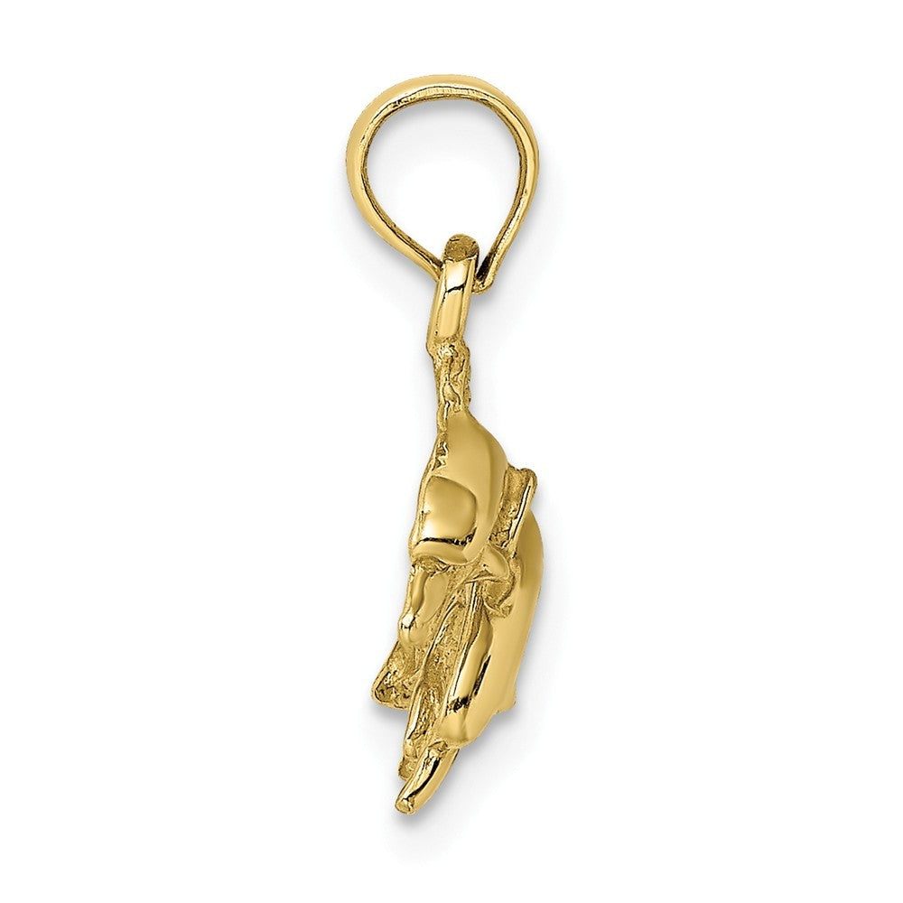 10K Yellow White Gold Polished Double Dolphins Jumping Left Charm Pendant