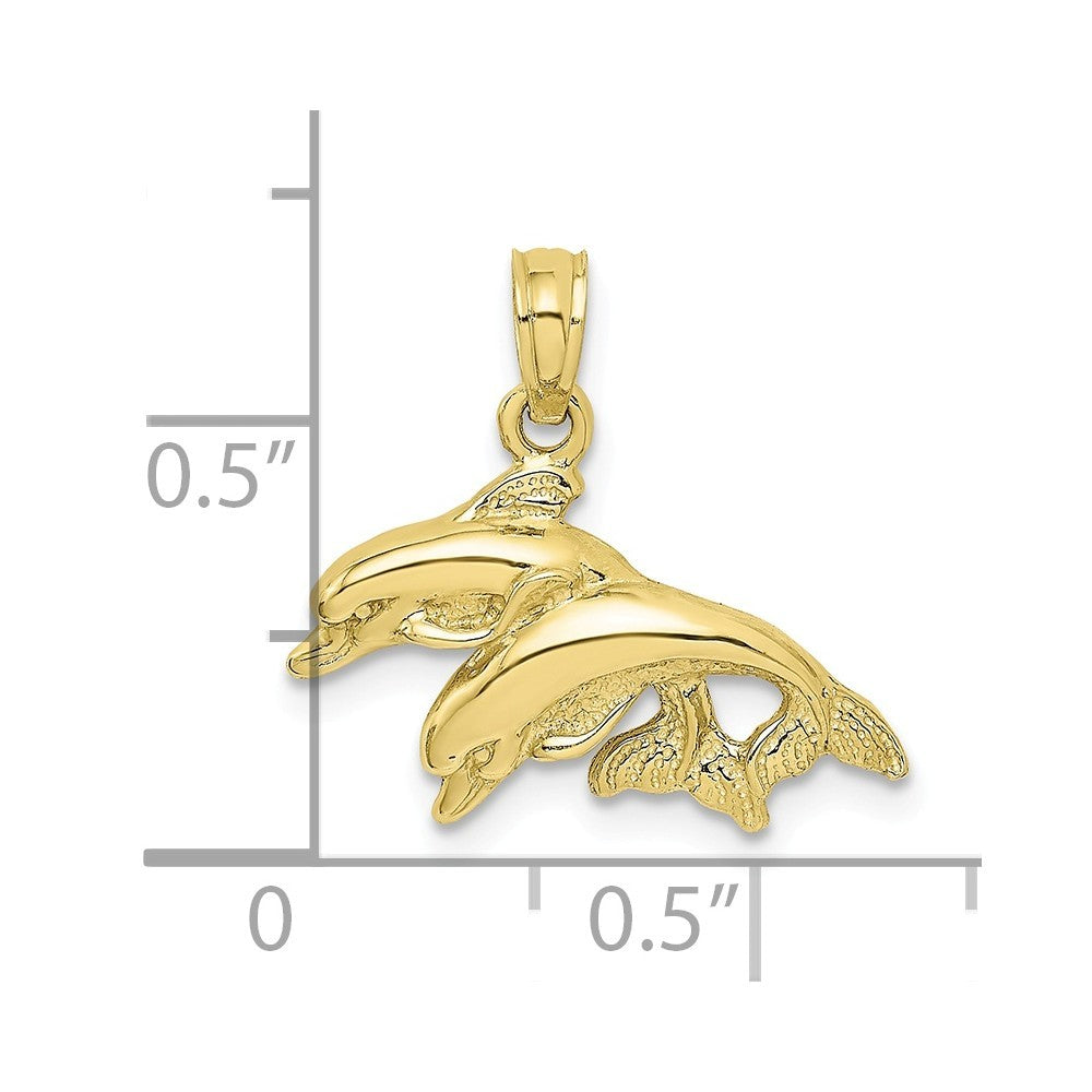 10K Yellow White Gold Polished Double Dolphins Jumping Left Charm Pendant