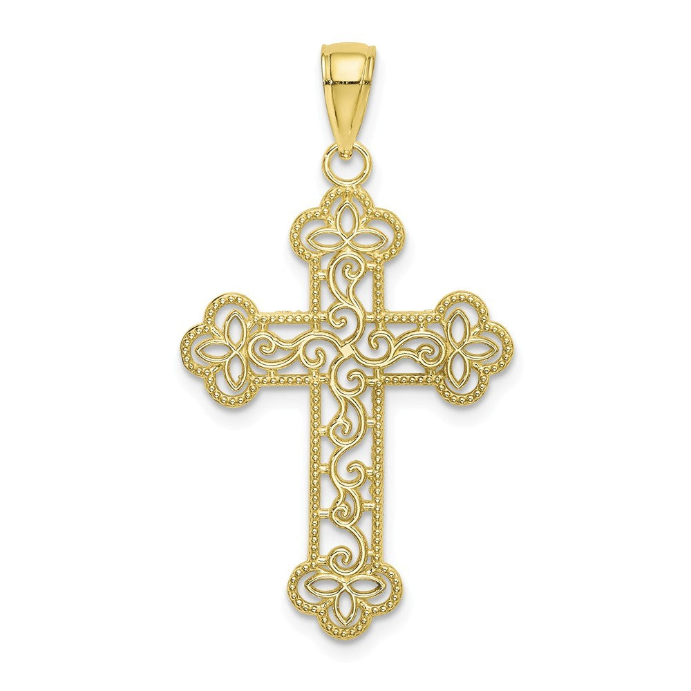 10K Yellow White Gold Textured & Beaded Edge Charm Pendant