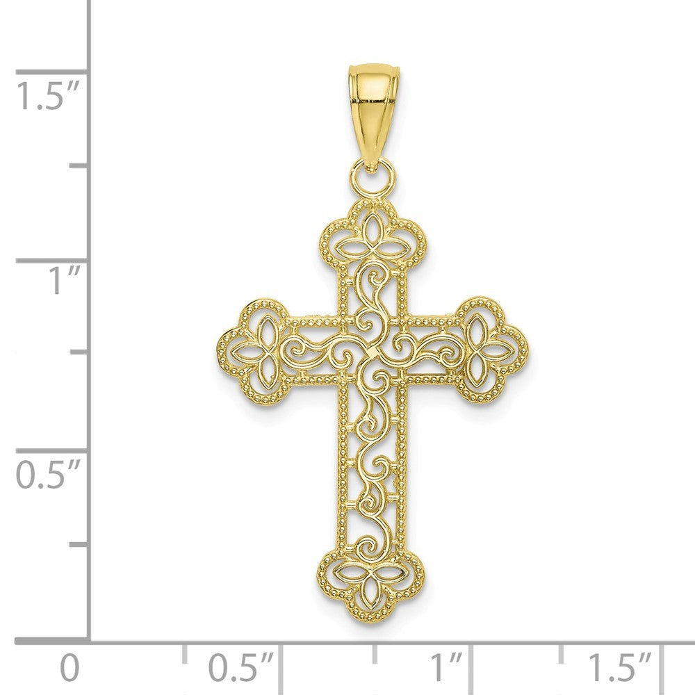 10K Yellow White Gold Textured & Beaded Edge Charm Pendant