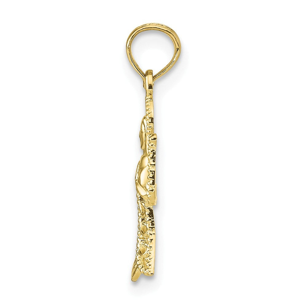 10K Yellow White Gold Angel With Filigree Cou-out Wings Textured