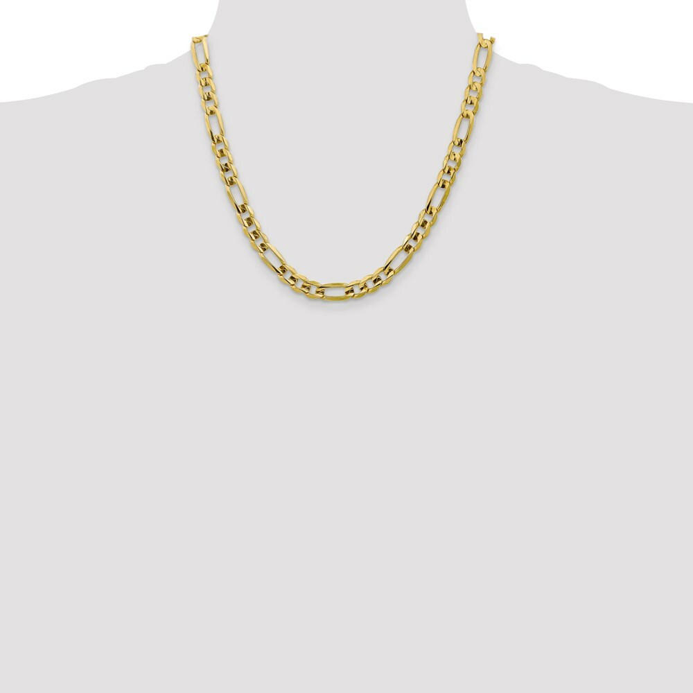 10K Yellow Gold 7.5mm Light Concave Figaro Chain