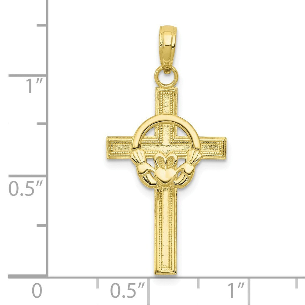 10K Yellow White Gold Polished Claddagh Cross Pendant