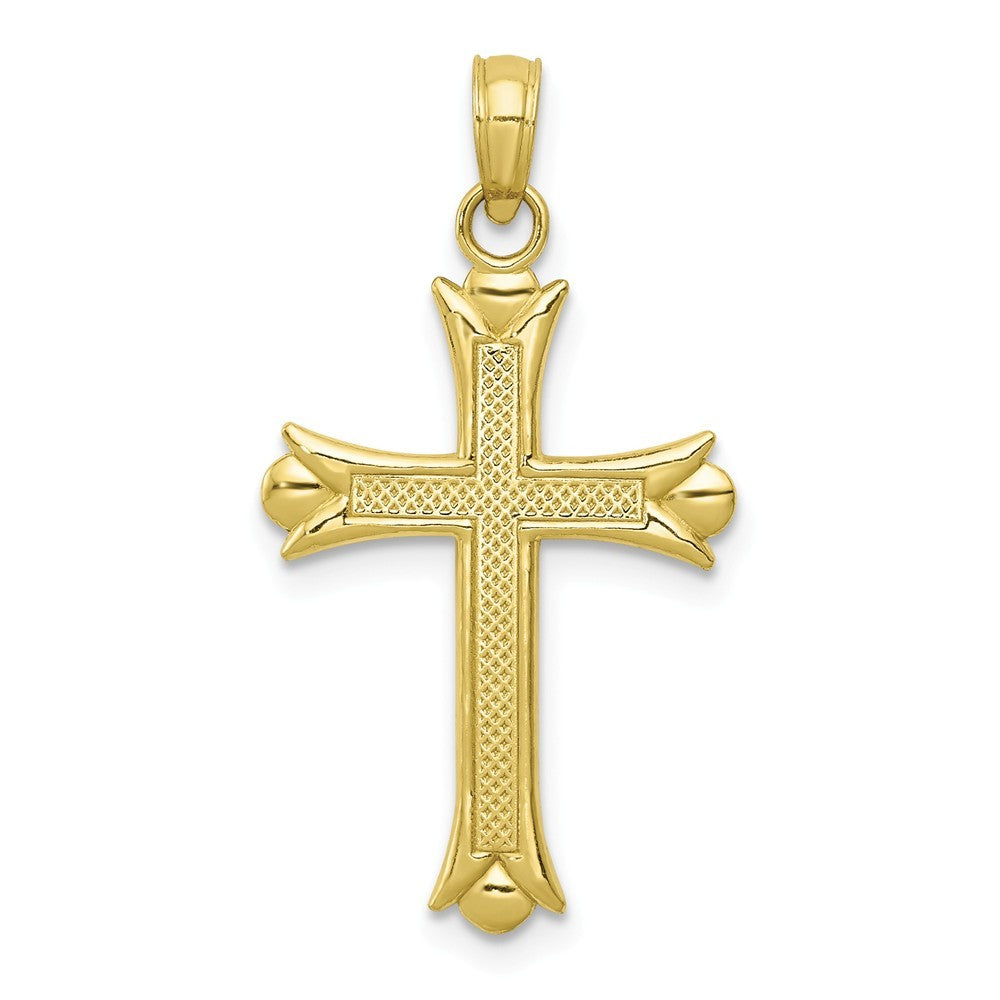 10K Yellow White Gold Fleur De Lis Cross Pendant