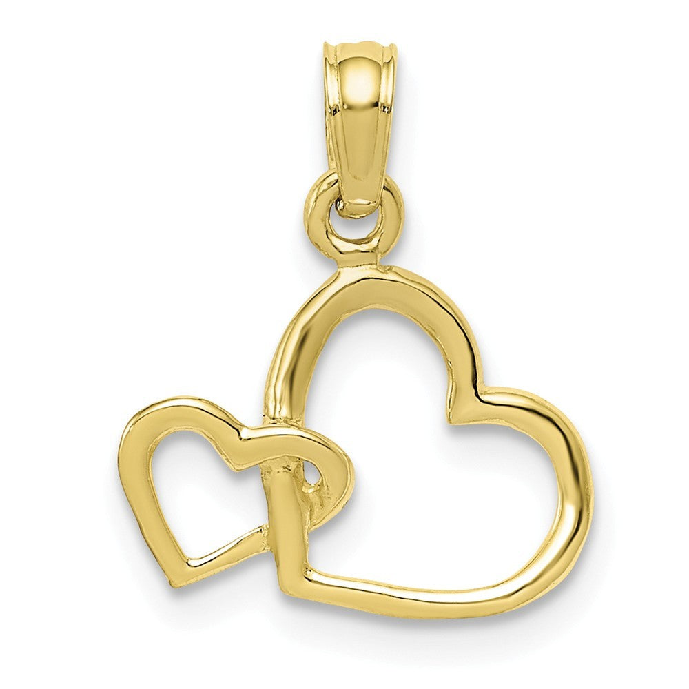 10K Yellow White Rose Gold Polished Intertwined Double Heart Pendant