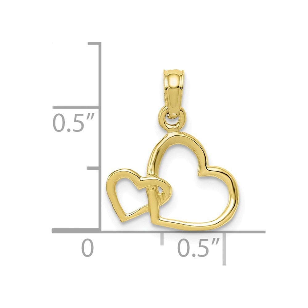 10K Yellow White Rose Gold Polished Intertwined Double Heart Pendant