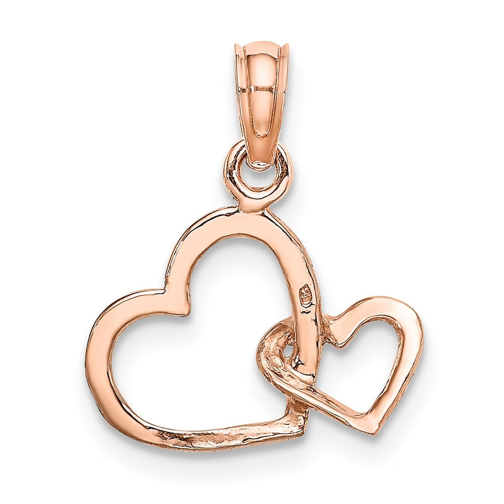 10K Yellow White Rose Gold Polished Intertwined Double Heart Pendant