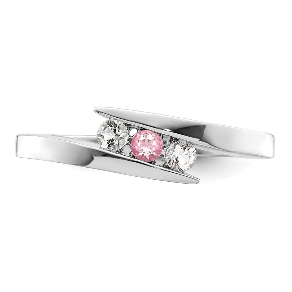 10K White Gold Survivor Clear & Pink Swarovski Topaz Circle of Strength Ring