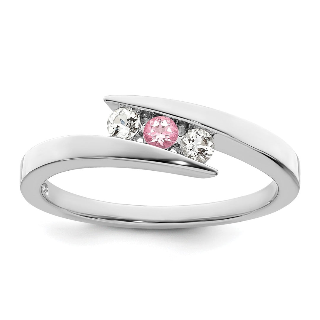 10K White Gold Survivor Clear & Pink Swarovski Topaz Circle of Strength Ring