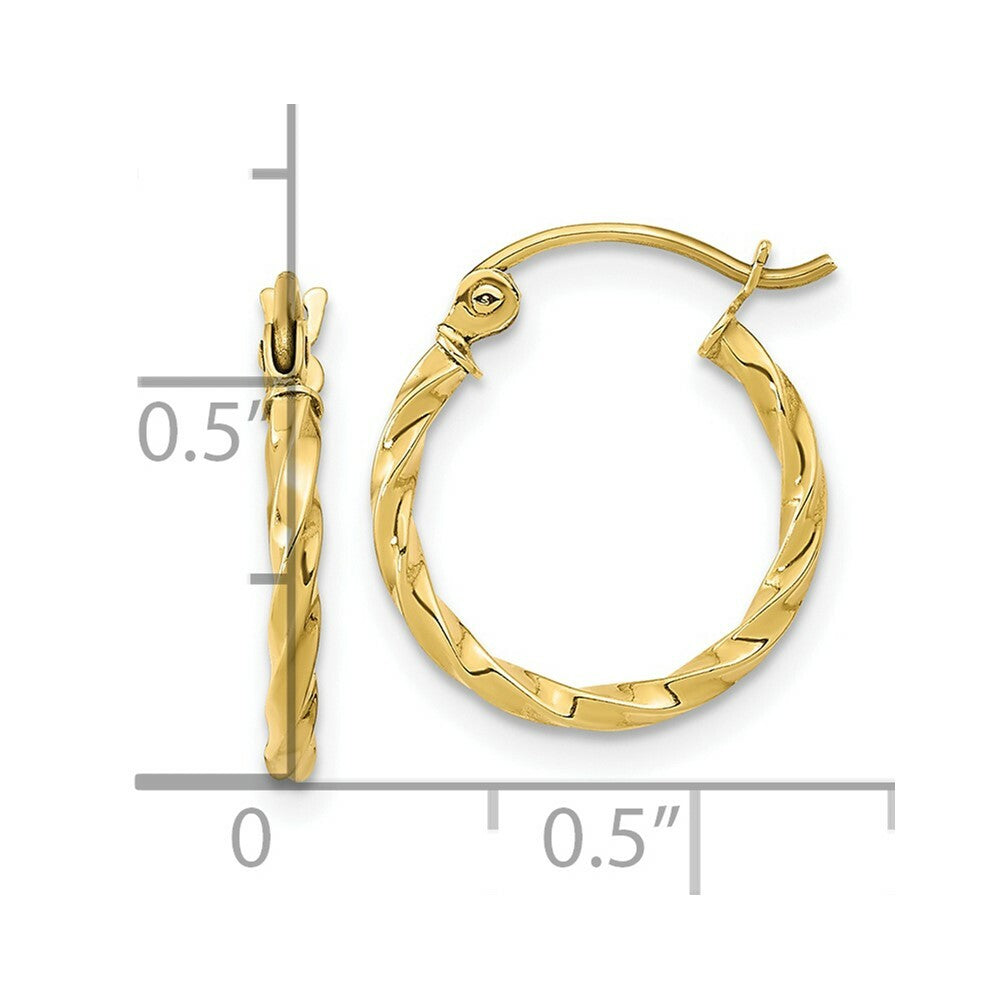 10K Yellow White Gold Twist Polished Hoop Earring