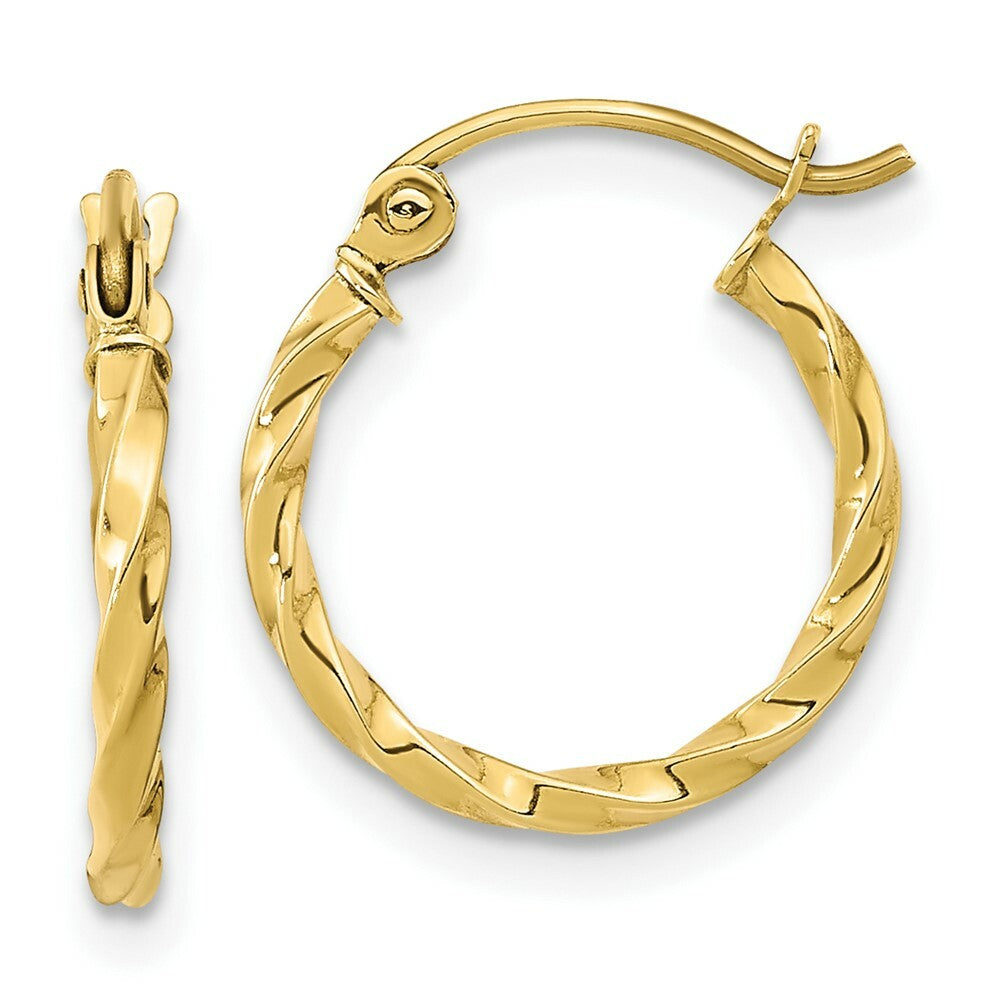 10K Yellow White Gold Twist Polished Hoop Earring