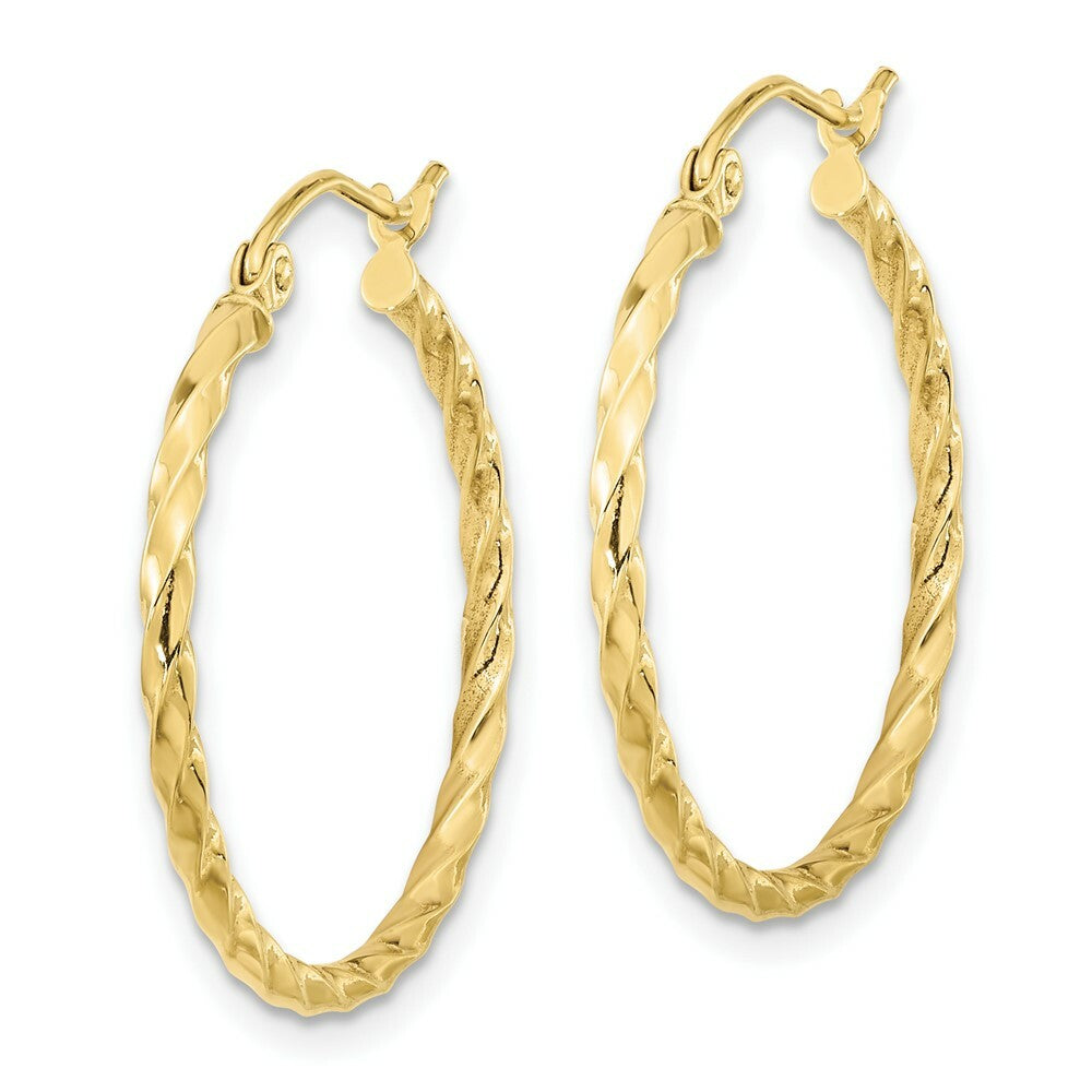 10K Yellow White Gold Twist Polished 25mm Hoop 1 inch Size Earring