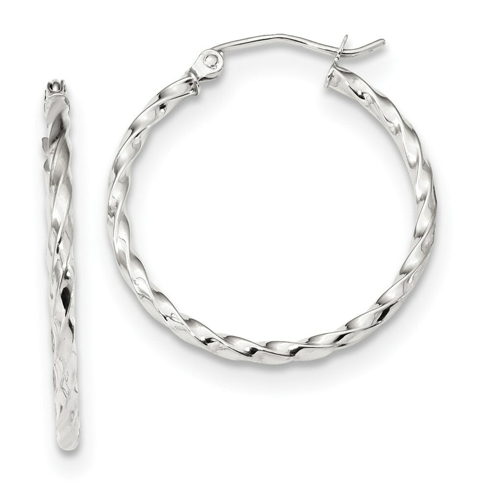 10K Yellow White Gold Twist Polished 25mm Hoop 1 inch Size Earring