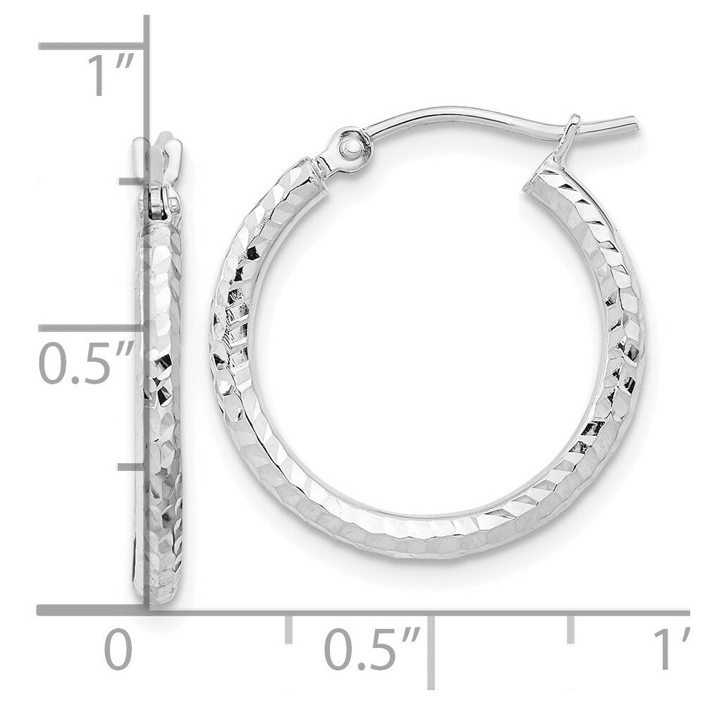 10K Yellow White Gold Gold Diamond-cut 2mm Round Tube Hoop Earrings