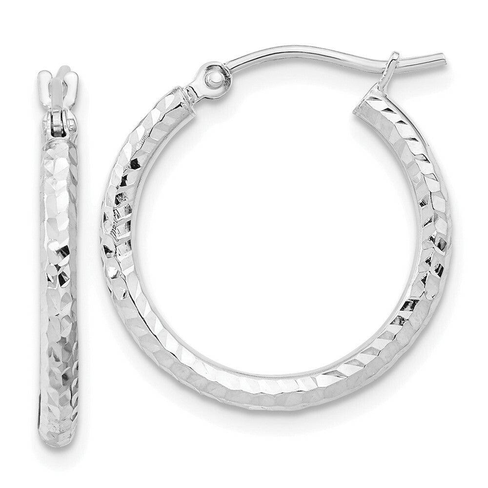 10K Yellow White Gold Gold Diamond-cut 2mm Round Tube Hoop Earrings