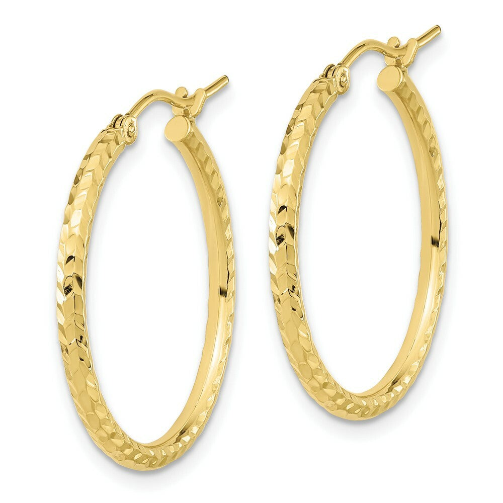 10K Yellow White Gold Diamond-cut 2mm Round Tube Hoop Earrings