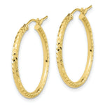 Load image into Gallery viewer, 10K Yellow White Gold Diamond-cut 2mm Round Tube Hoop Earrings
