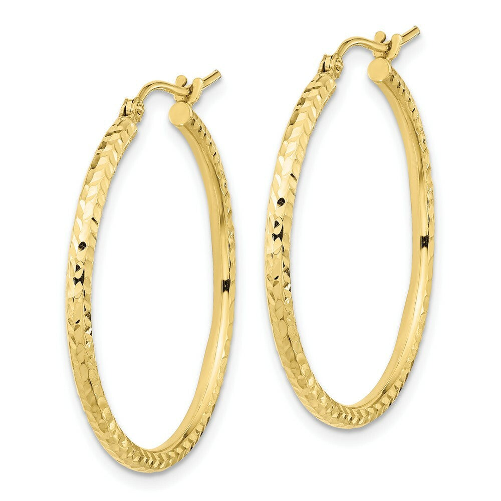 10K Yellow White Gold Diamond-cut 2mm Round Tube Hoop Earrings
