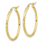 Load image into Gallery viewer, 10K Yellow White Gold Diamond-cut 2mm Round Tube Hoop Earrings
