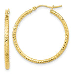 Load image into Gallery viewer, 10K Yellow White Gold Diamond-cut 2mm Round Tube Hoop Earrings
