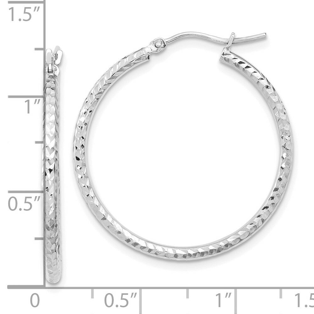 10K Yellow White Gold Diamond-cut 2mm Round Tube Hoop Earrings