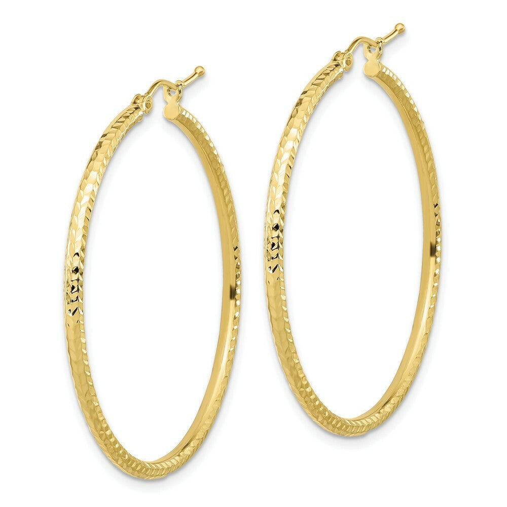10K Yellow White Gold Diamond-cut 2mm Round Tube Hoop Earrings
