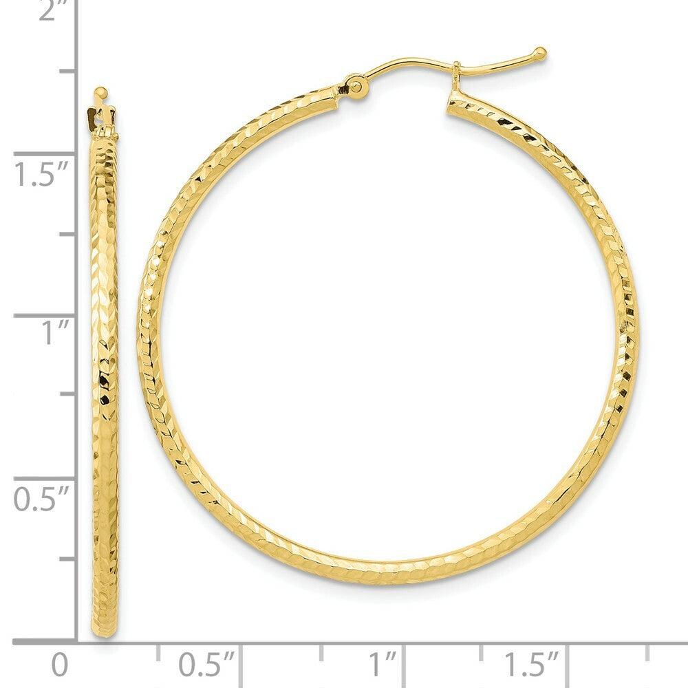 10K Yellow White Gold Diamond-cut 2mm Round Tube Hoop Earrings