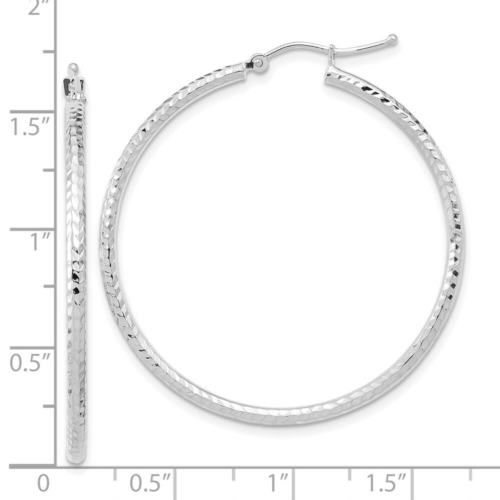 10K Yellow White Gold Diamond-cut 2mm Round Tube Hoop Earrings