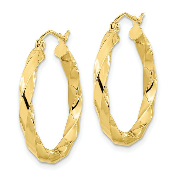 10k Yellow White Gold 3x25mm Twisted Hoop Earrings