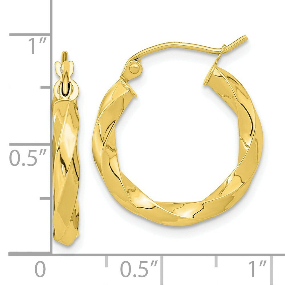 10k Yellow White Gold Polished 3mm Twisted Hoop Earrings
