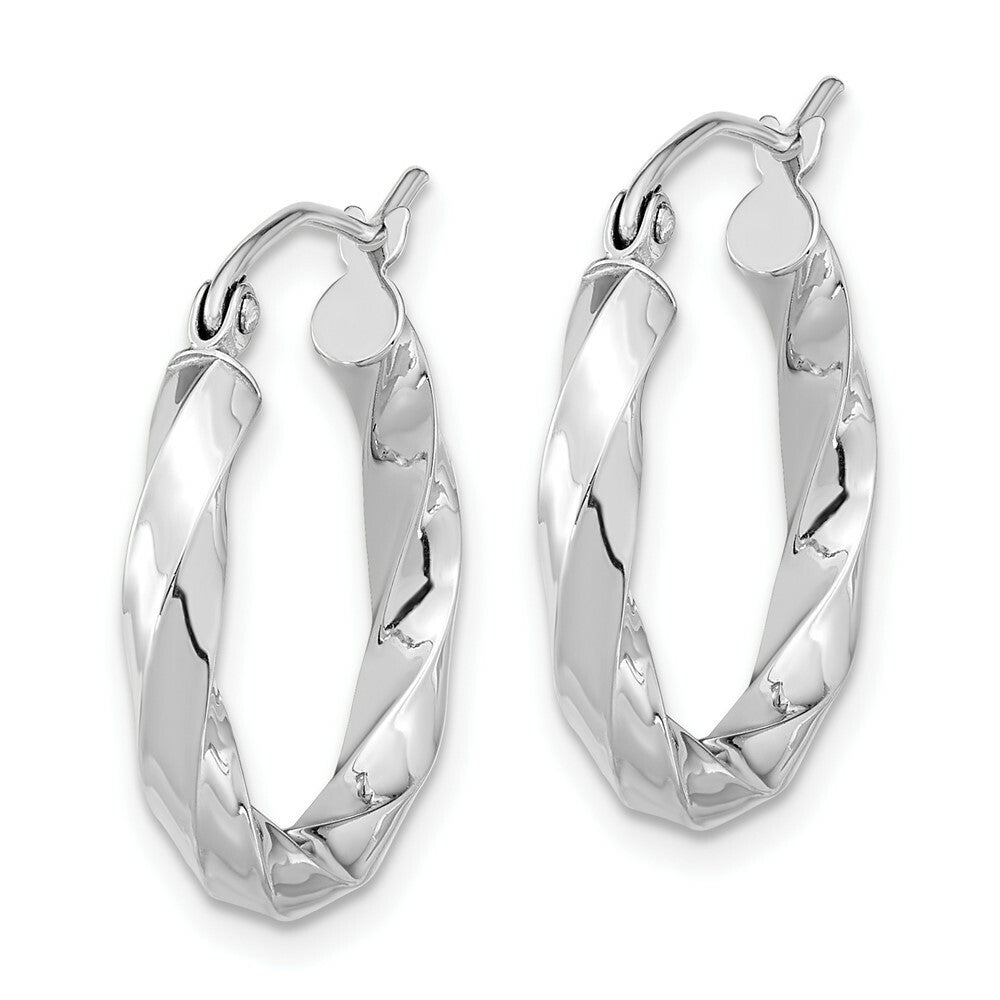 10k Yellow White Gold Polished 3mm Twisted Hoop Earrings