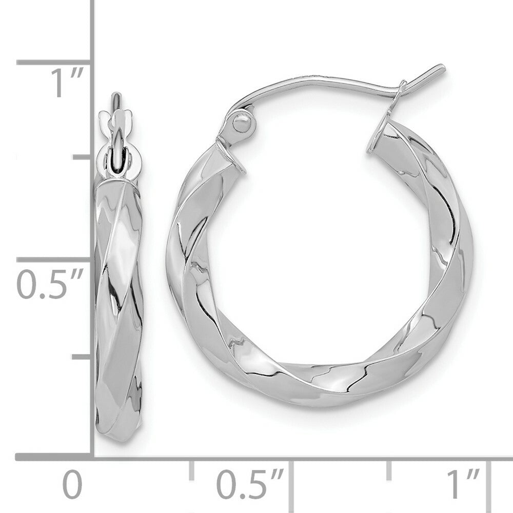 10k Yellow White Gold Polished 3mm Twisted Hoop Earrings