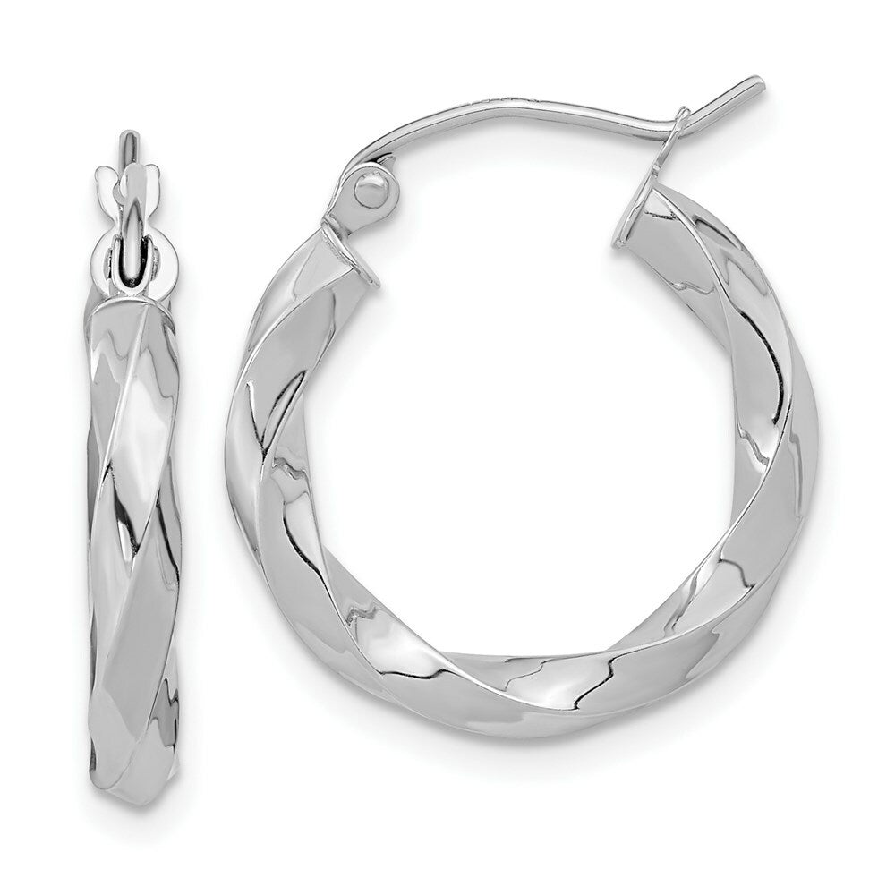10k Yellow White Gold Polished 3mm Twisted Hoop Earrings