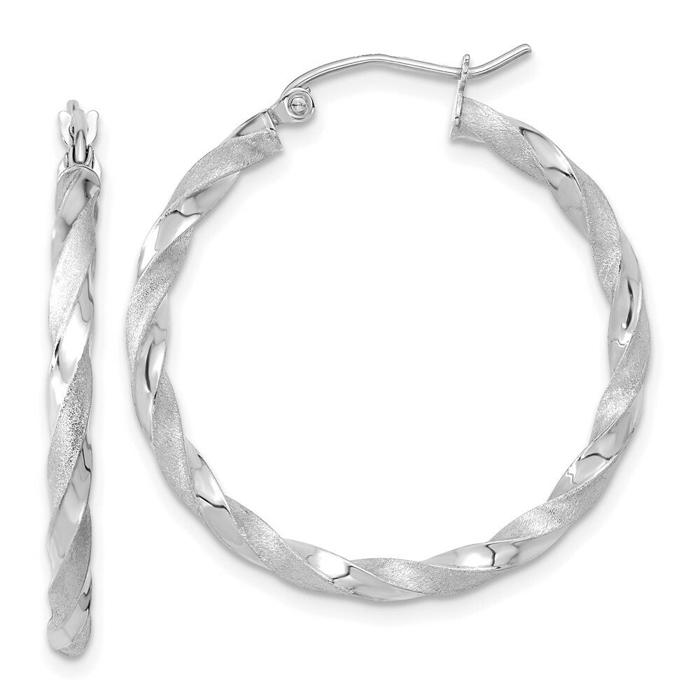 10k Yellow White Gold Polished & Satin Twisted Hoop Earrings