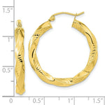 Load image into Gallery viewer, 10k Yellow White Gold Polished &amp; Textured Twist Hoop Earrings
