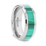 Load image into Gallery viewer, Mens Malachite Inlay Tungsten Carbide Polished Beveled Edges Wedding Band - 8mm Wide - Style name: MAHI

