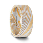 Load image into Gallery viewer, Mens Comfort Fit Gold Color Flat Brushed Damascus Steel Wedding Band - A Vivid Etched Design - 6mm 8mm Wide - Style name: BISHOP - Lifetime Warranty
