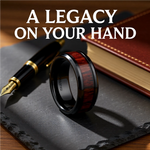 Load image into Gallery viewer, Mens Comfort Fit -Beveled Black Ceramic Ring - Cocobolo Wood Inlay - 8mm Wide - Style name: KAI
