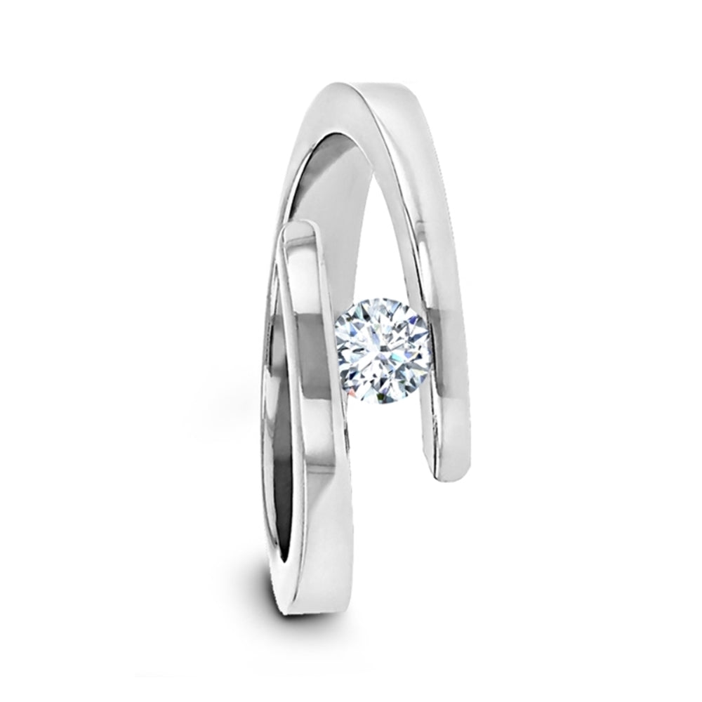Polished Titanium Diamond Ring Comfort Fit Wedding Ring With Beveled Edges - ANNA Tension Set- Lifetime Warranty - 4mm wide