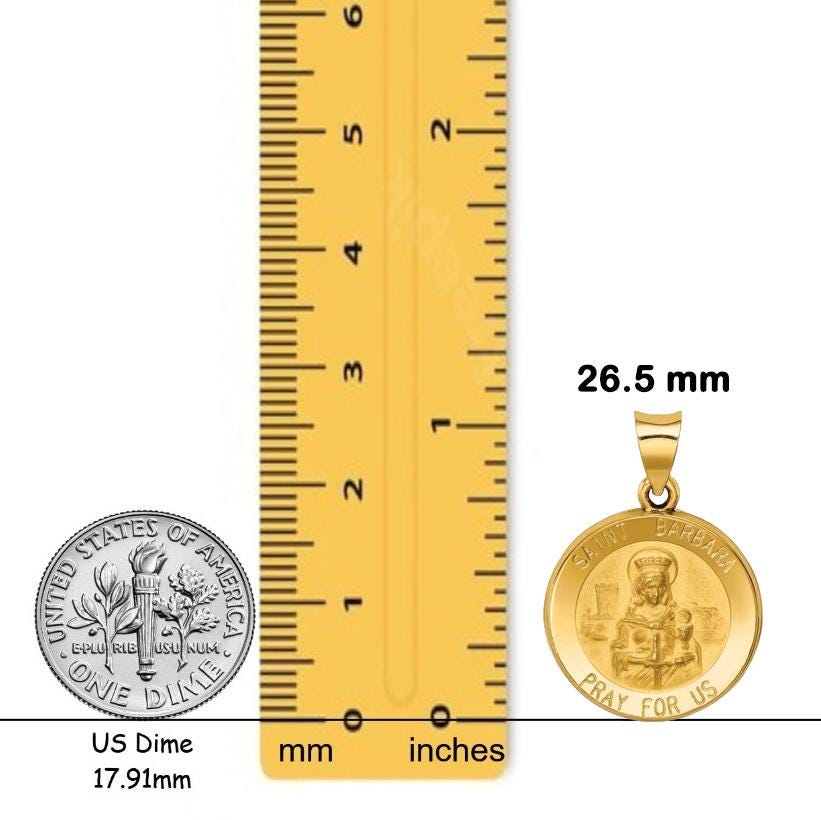 St. Barbara Round Medal Pendant made in 14K Gold in 2 sizes - with Chain Options