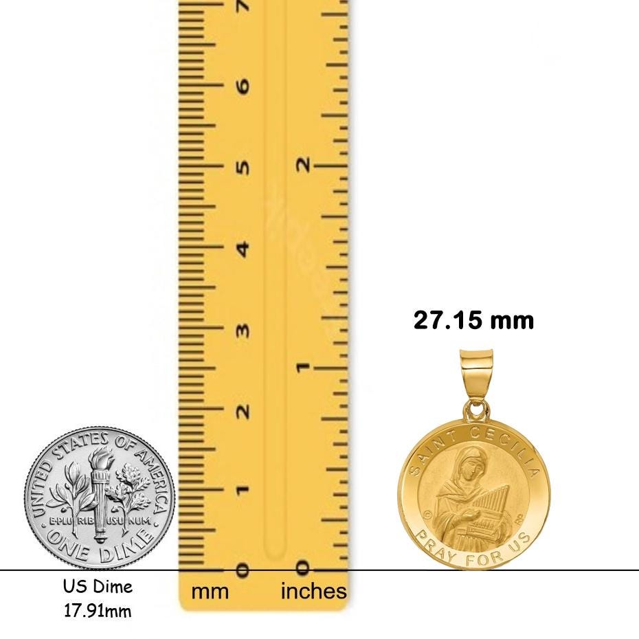 St. Cecilia Round Medal Pendant made in 14K Gold - with Chain Options