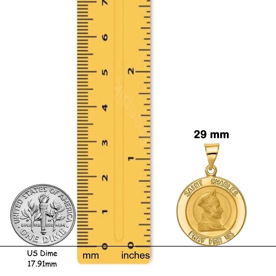 St. Charles Round Medal Pendant made in 14K Gold with Chain Necklace Options